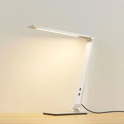 Lucande LED-pöytävalaisin Nicano, harmaa, metalli, himmeä.