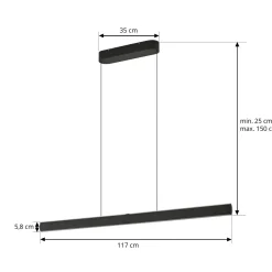 Lucande LED-riippuvalaisin Arvon, musta, 117 cm, himmennettävä, CCT