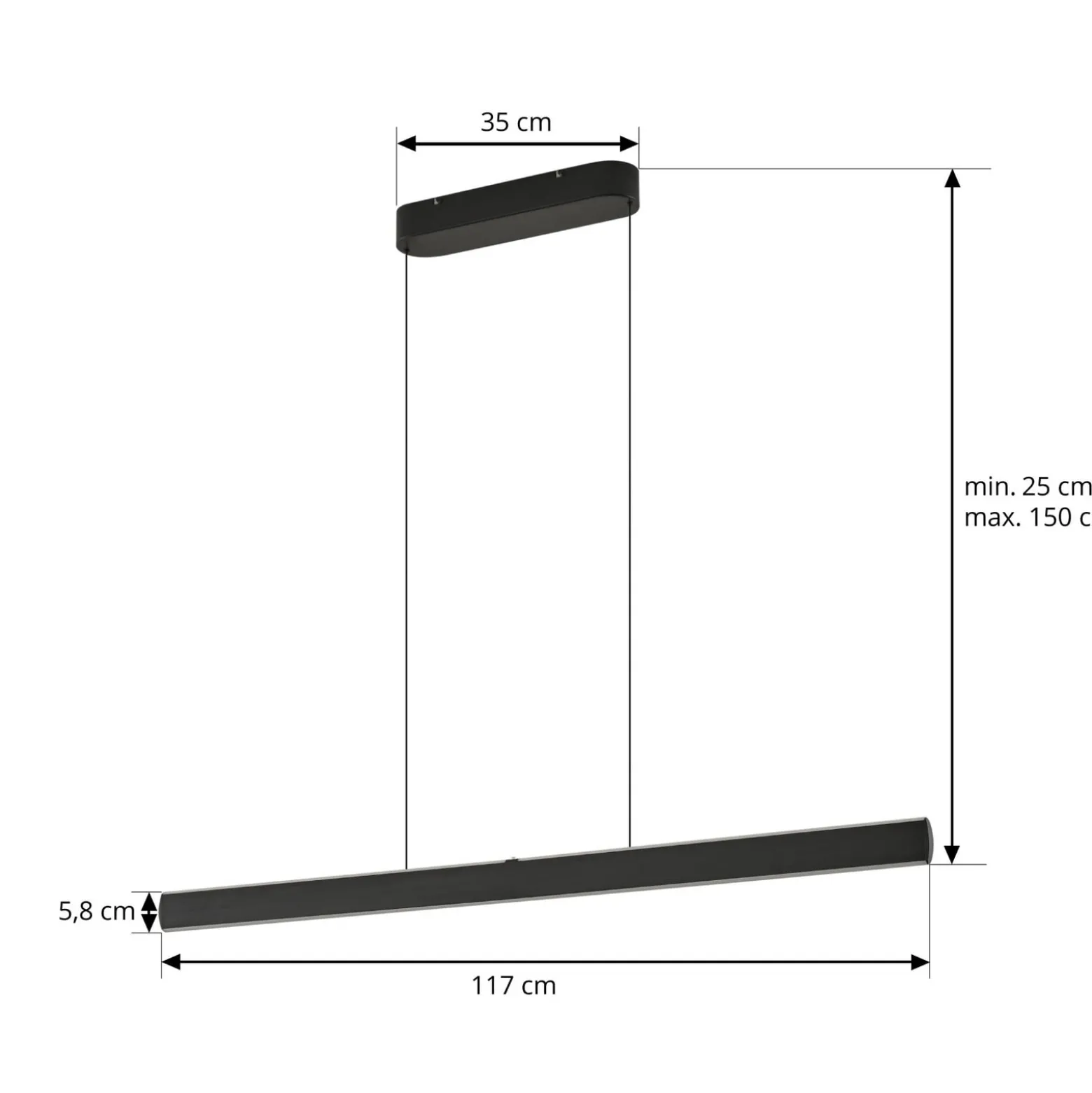 Lucande LED-riippuvalaisin Arvon, musta, 117 cm, himmennettävä, CCT