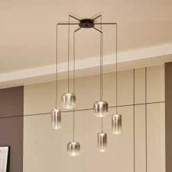 Lucande LED-riippuvalaisin Avelina, savunharmaa, 6-lamppuinen