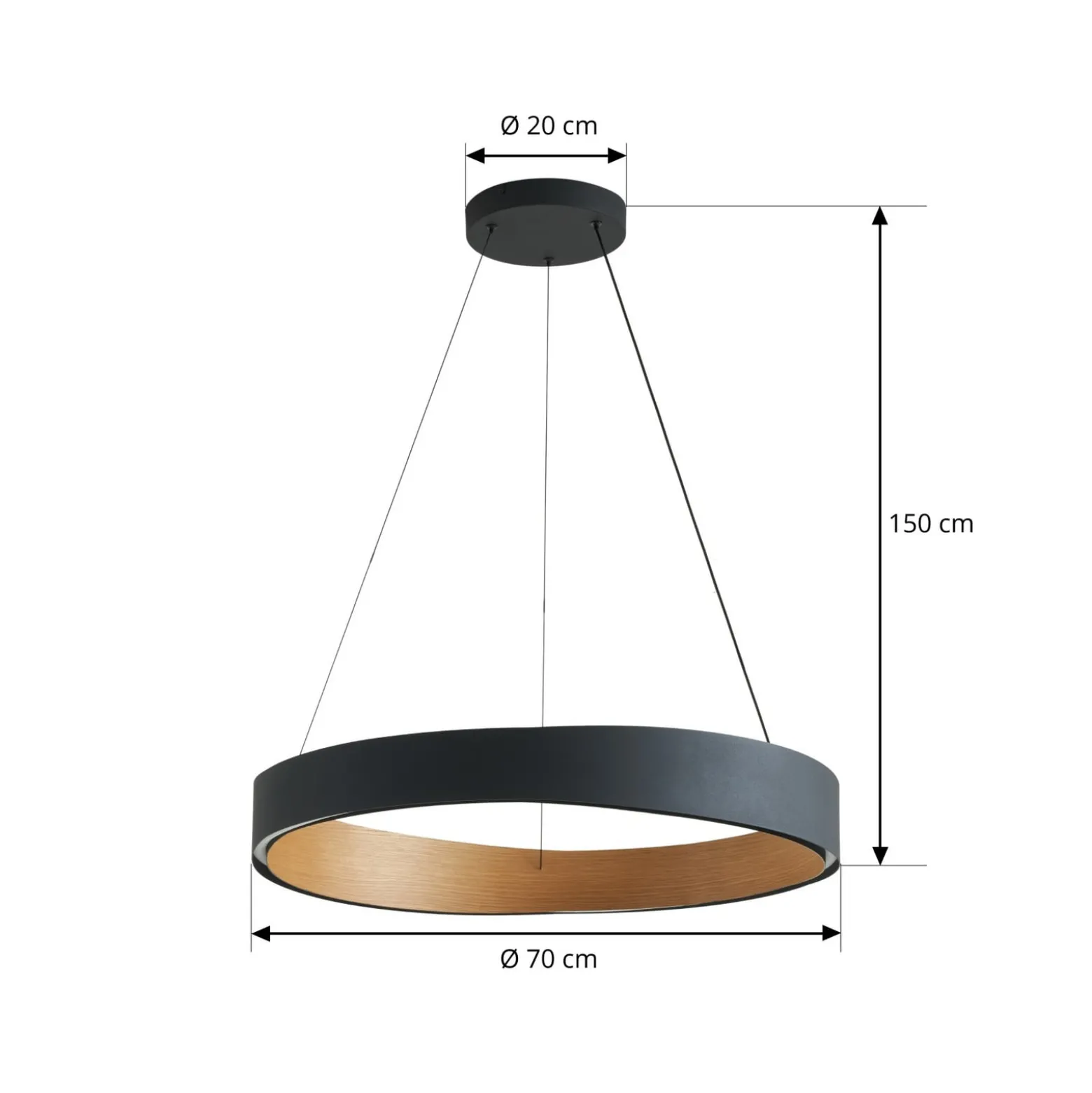 Lucande LED-riippuvalaisin Daelor, musta/puu, CCT, himmennettävä