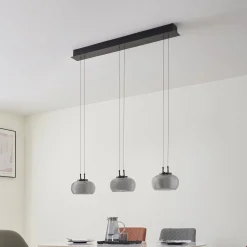 Lucande LED-riippuvalaisin Dain, 3-valo, savunharmaa, lasi