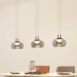 Lucande LED-riippuvalaisin Dain, 3-valo, savunharmaa, lasi