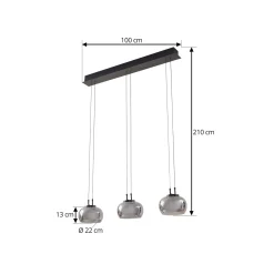 Lucande LED-riippuvalaisin Dain, 3-valo, savunharmaa, lasi