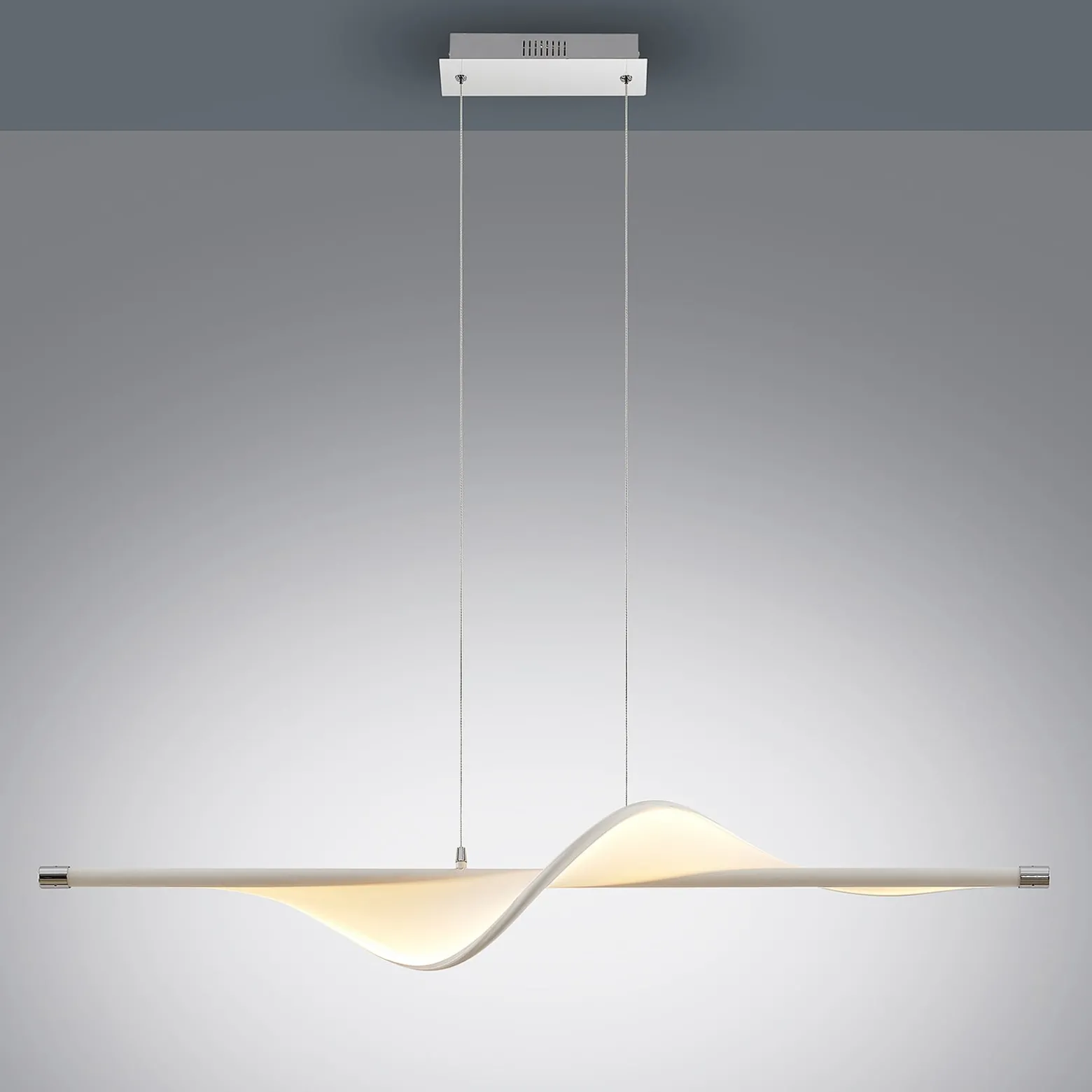 Lucande LED-riippuvalaisin Edano, 122 cm, valkoinen, tekstiili, himmennettävä