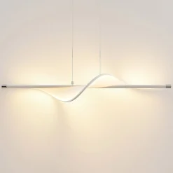 Lucande LED-riippuvalaisin Edano, 122 cm, valkoinen, tekstiili, himmennettävä