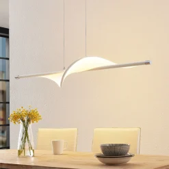 Lucande LED-riippuvalaisin Edano, 122 cm, valkoinen, tekstiili, himmennettävä