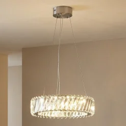 Lucande LED-riippuvalaisin Glacis, kristalli, Ø 40 cm, kromi