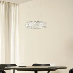 Lucande LED-riippuvalaisin Glacis, kristalli, Ø 40 cm, kromi