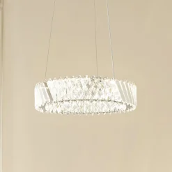 Lucande LED-riippuvalaisin Glacis, kristalli, Ø 40 cm, kromi