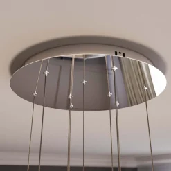 Lucande LED-riippuvalaisin Hayley, Ø 40 cm, 9-lamppuinen, kromi, lasi