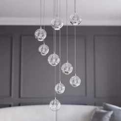 Lucande LED-riippuvalaisin Hayley, Ø 40 cm, 9-lamppuinen, kromi, lasi