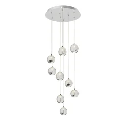 Lucande LED-riippuvalaisin Hayley, Ø 40 cm, 9-lamppuinen, kromi, lasi
