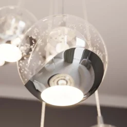 Lucande LED-riippuvalaisin Hayley, Ø 40 cm, 9-lamppuinen, kromi, lasi