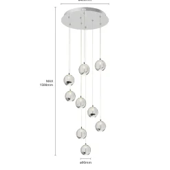Lucande LED-riippuvalaisin Hayley, Ø 40 cm, 9-lamppuinen, kromi, lasi