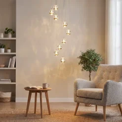 Lucande LED-riippuvalaisin Hayley, Ø 40 cm, 9-lamppuinen, kultainen, lasia