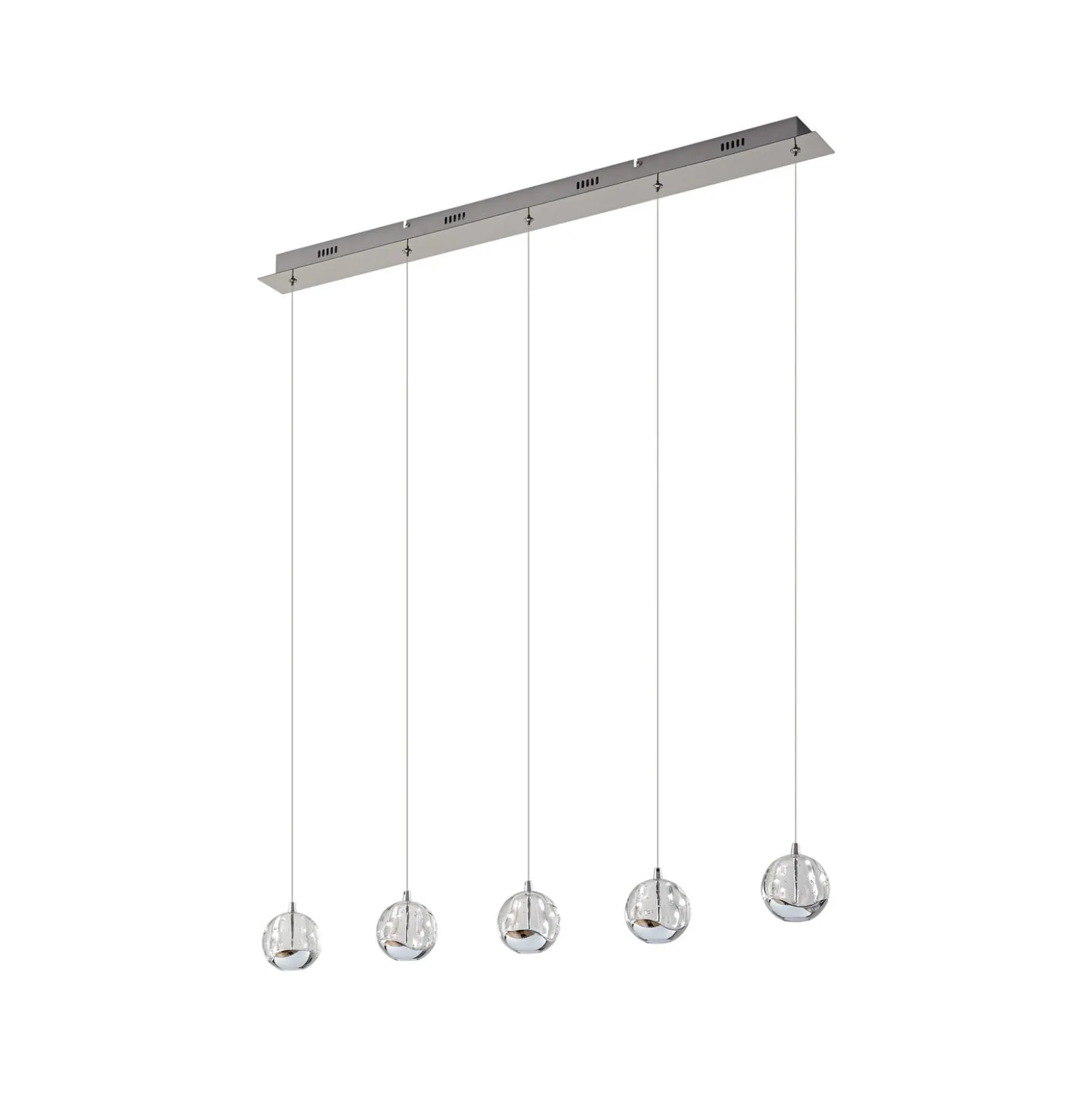 Lucande LED-riippuvalaisin Hayley, 96 cm, 5-valo, kromi, lasi