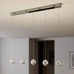 Lucande LED-riippuvalaisin Hayley, 96 cm, 5-valo, kromi, lasi