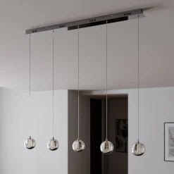 Lucande LED-riippuvalaisin Hayley, 96 cm, 5-valo, kromi, lasi