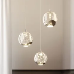 Lucande LED-riippuvalaisin Hayley, Ø 25 cm, 3-valo, kromi, lasi