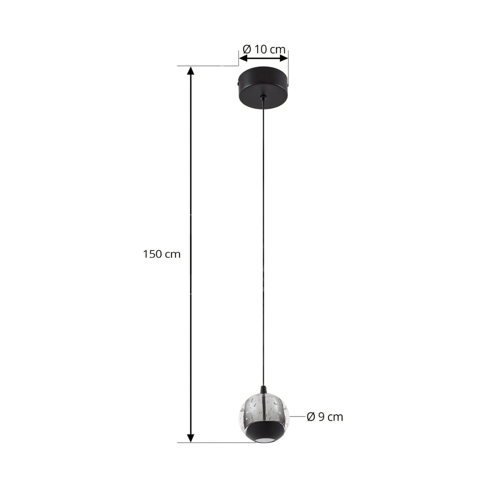 Lucande LED-riippuvalaisin Hayley, musta, 1-lamppuinen, lasi
