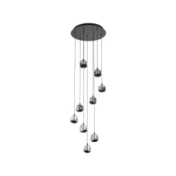 Lucande LED-riippuvalaisin Hayley, musta, 9-lamppuinen, lasi