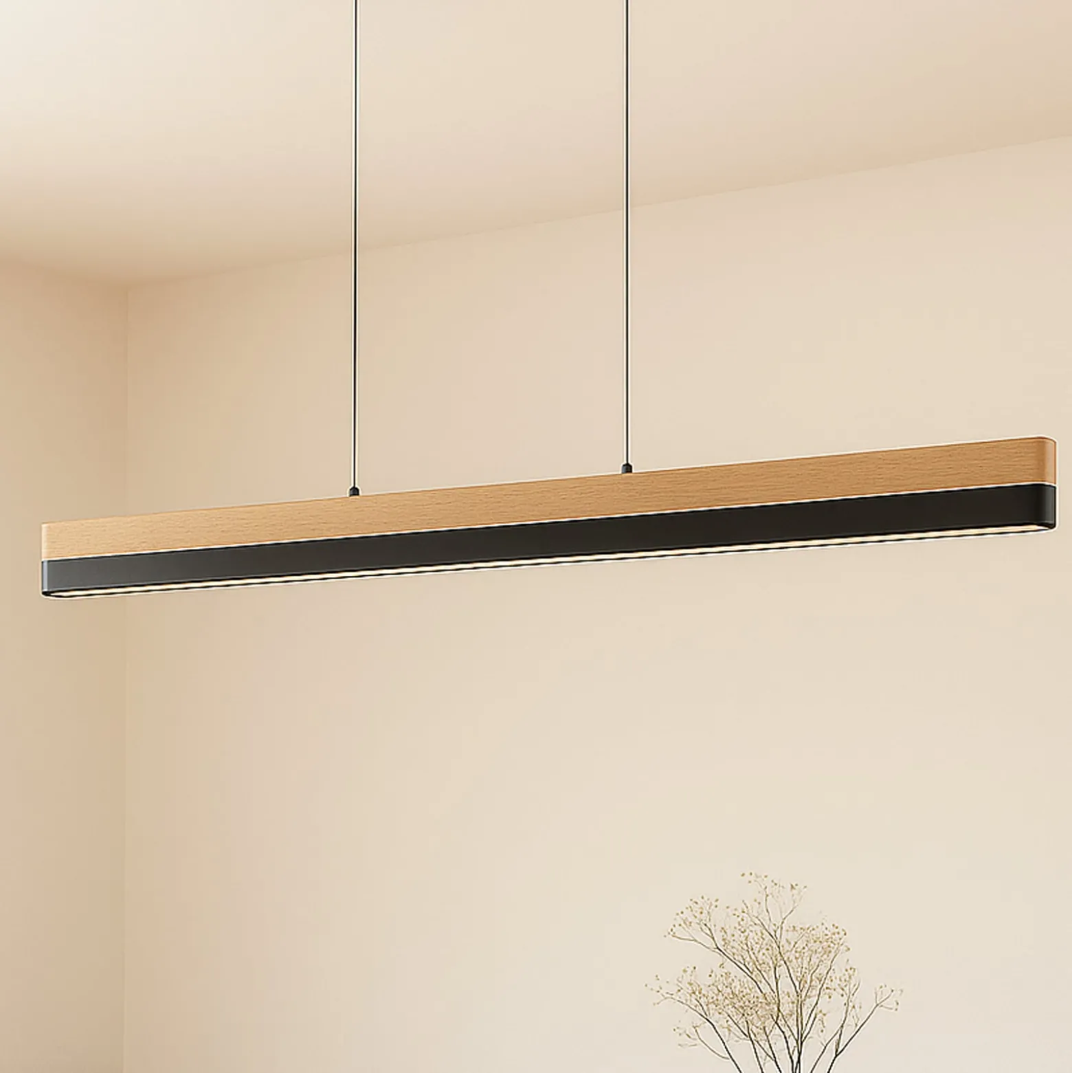 Lucande LED-riippuvalaisin Holven, puu, CCT, pituus 113 cm