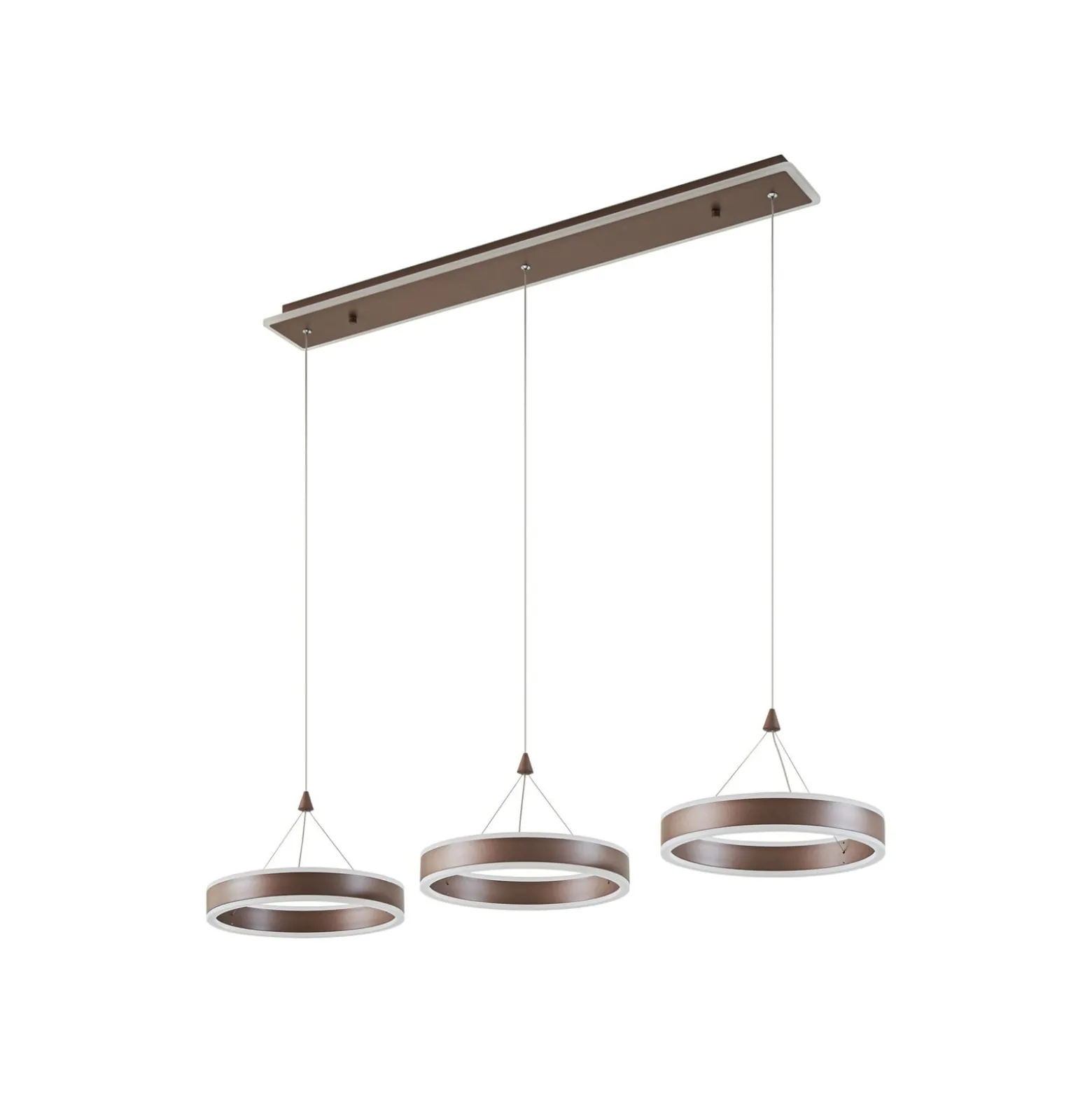 Lucande LED-riippuvalaisin Kolo, 114 cm, 3-lamppuinen, ruskea, himmennettävä