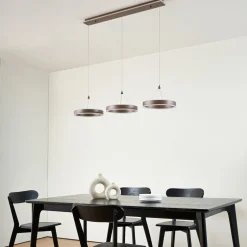 Lucande LED-riippuvalaisin Kolo, 114 cm, 3-lamppuinen, ruskea, himmennettävä