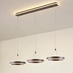 Lucande LED-riippuvalaisin Kolo, 114 cm, 3-lamppuinen, ruskea, himmennettävä