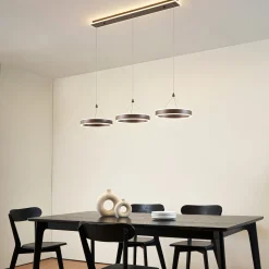Lucande LED-riippuvalaisin Kolo, 114 cm, 3-lamppuinen, ruskea, himmennettävä