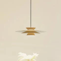 Lucande LED-riippuvalaisin Livie, beige, alumiini, Ø 50 cm