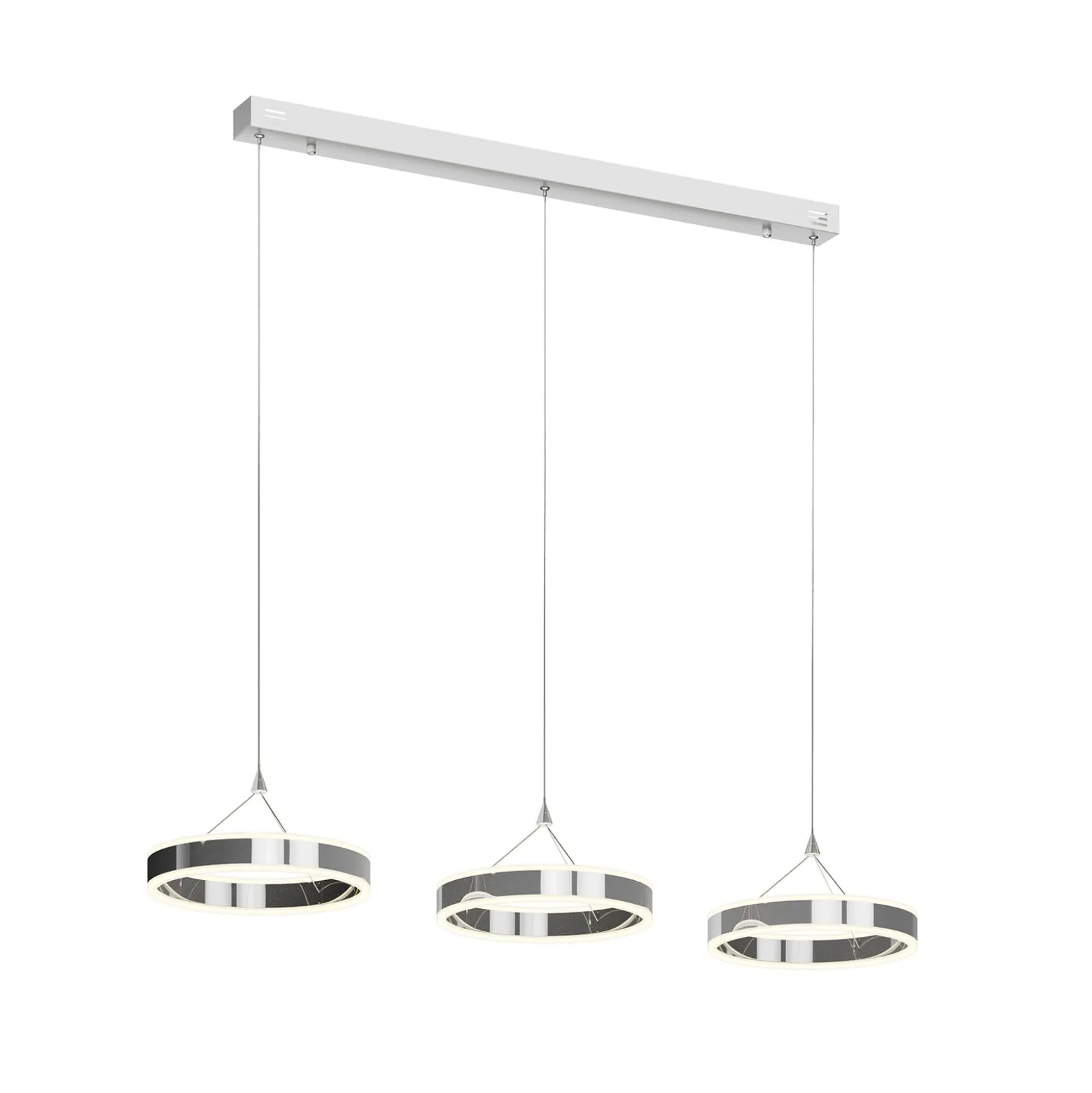 Lucande LED-riippuvalaisin Lyani, 115cm, 3-valo, kromi, himmennettävä