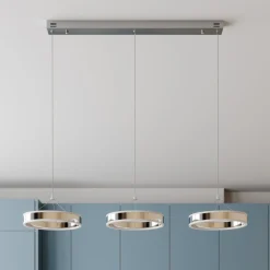 Lucande LED-riippuvalaisin Lyani, 115cm, 3-valo, kromi, himmennettävä