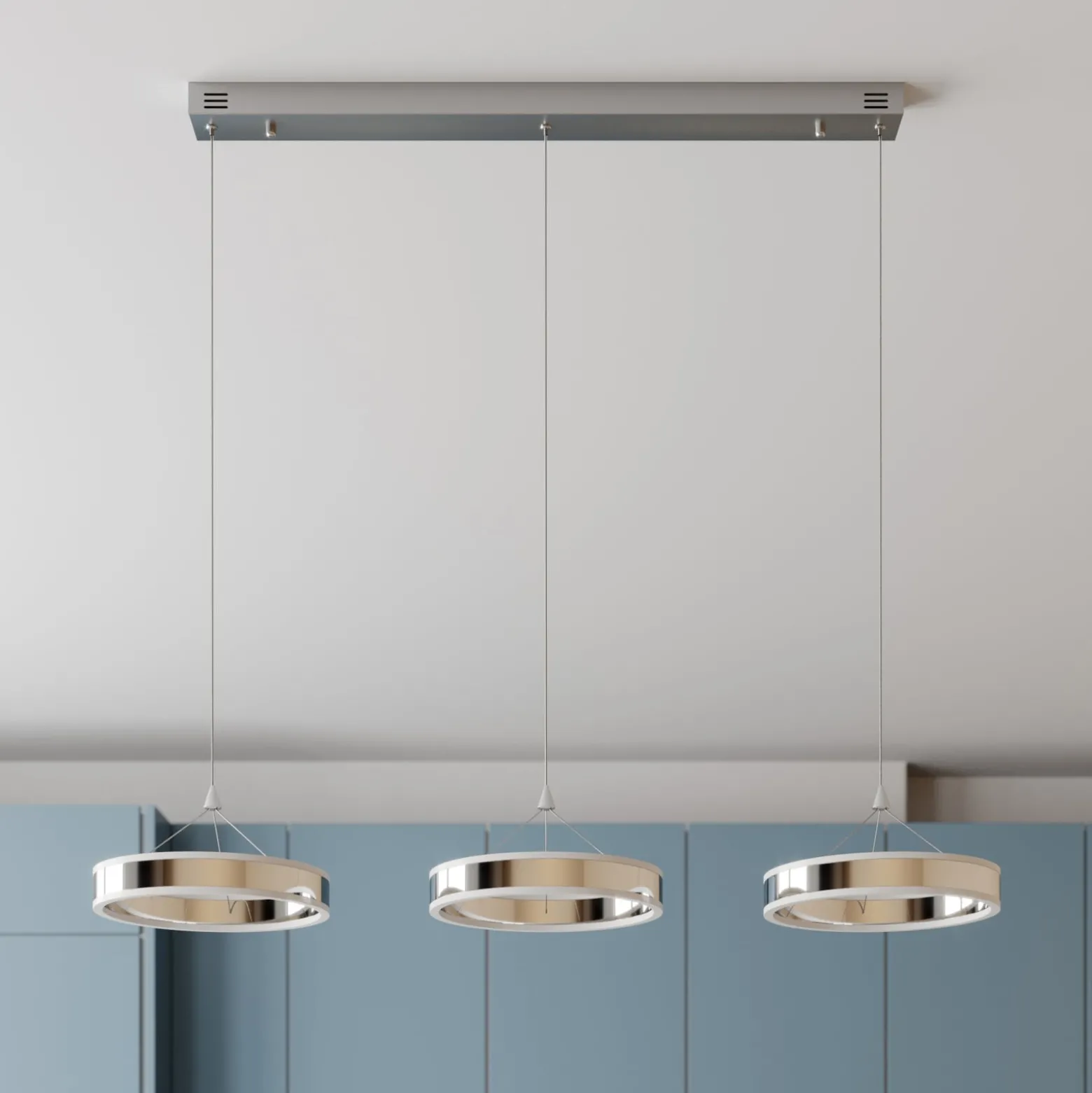 Lucande LED-riippuvalaisin Lyani, 115cm, 3-valo, kromi, himmennettävä