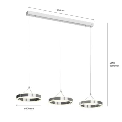 Lucande LED-riippuvalaisin Lyani, 115cm, 3-valo, kromi, himmennettävä