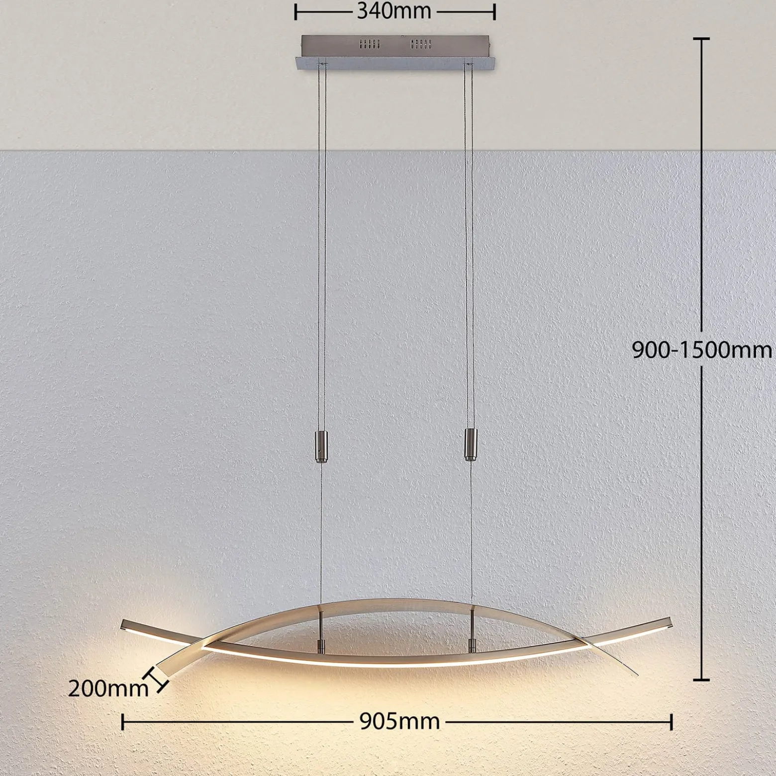 Lucande LED-riippuvalaisin Marija, 91 cm, hopea, himmennettävä