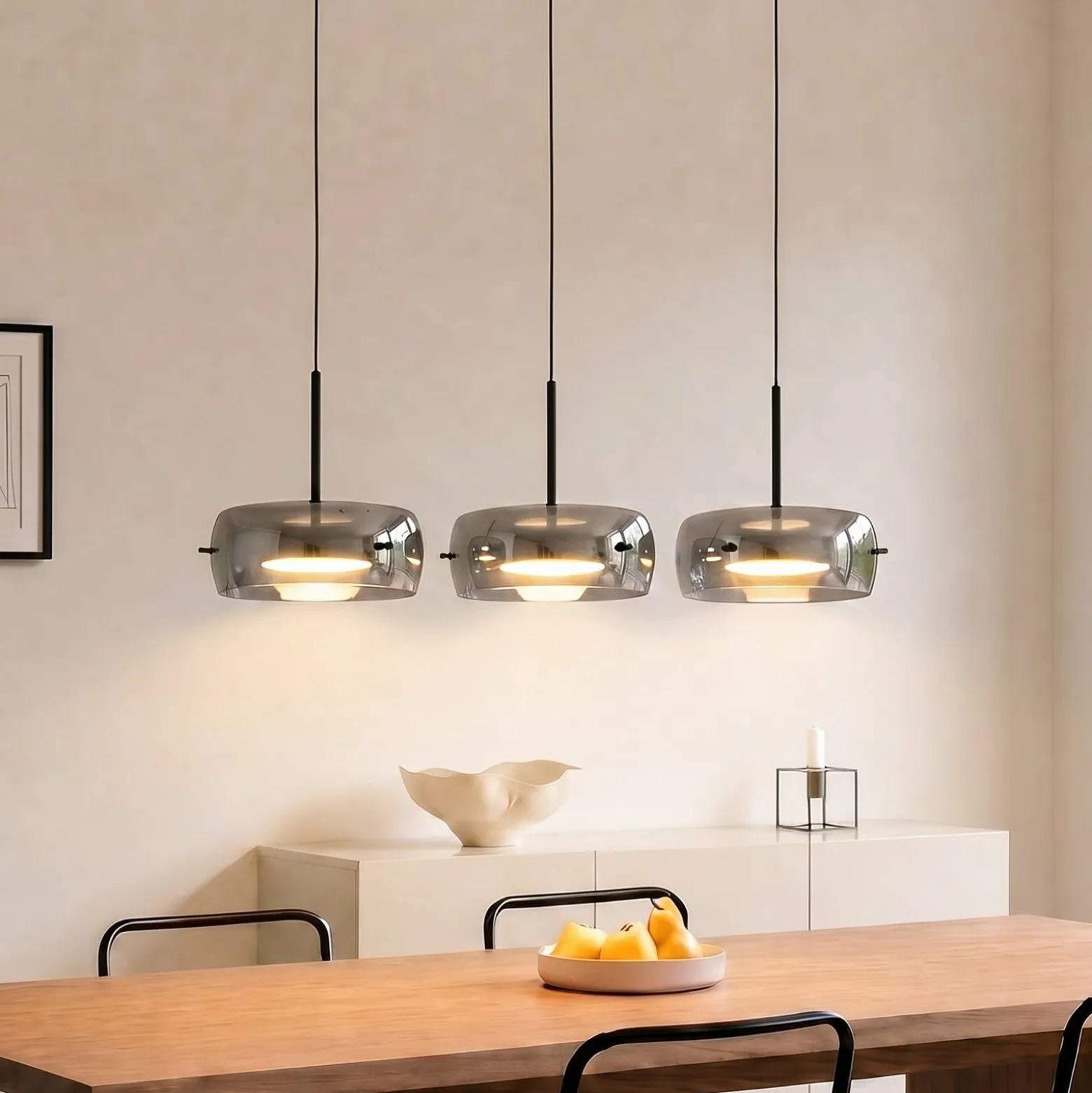 Lucande LED-riippuvalaisin Martis, musta, 3-lamppuinen, step-himmennettävä
