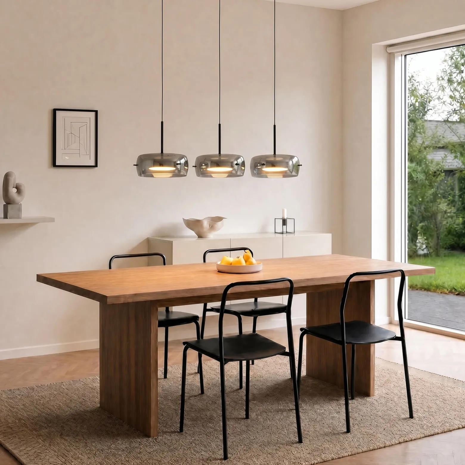 Lucande LED-riippuvalaisin Martis, musta, 3-lamppuinen, step-himmennettävä