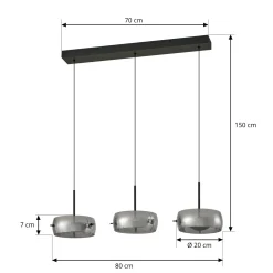 Lucande LED-riippuvalaisin Martis, musta, 3-lamppuinen, step-himmennettävä