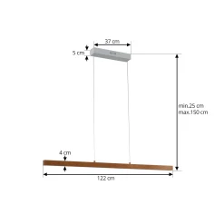 Lucande LED-riippuvalaisin Nihalo, puu, 122 cm, himmennettävä, CCT