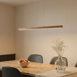 Lucande LED-riippuvalaisin Nihalo, puu, 122 cm, himmennettävä, CCT