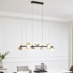 Lucande LED-riippuvalaisin Pallo, 7-lamppuinen, musta/kulta, lasi