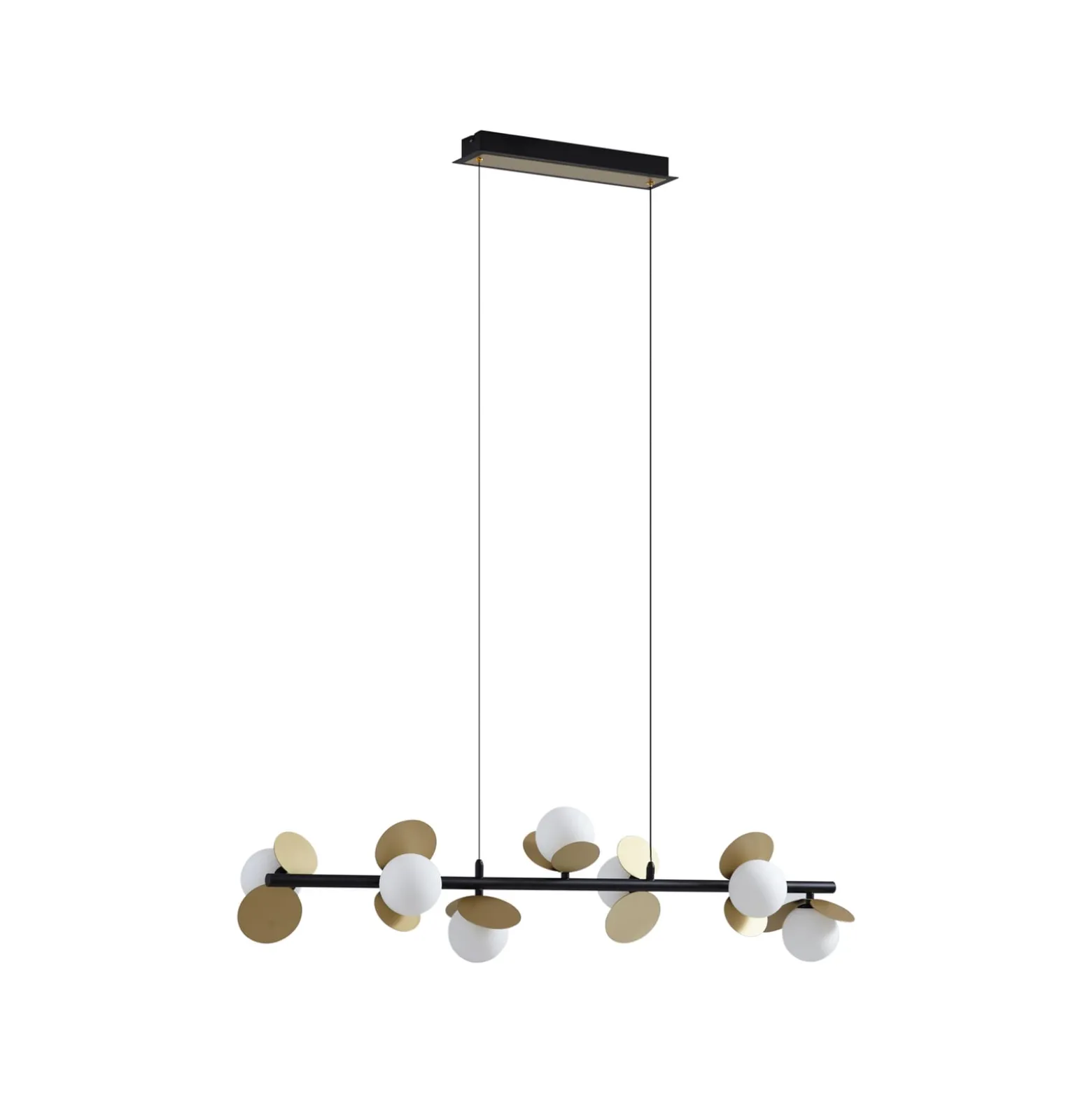 Lucande LED-riippuvalaisin Pallo, 7-lamppuinen, musta/kulta, lasi