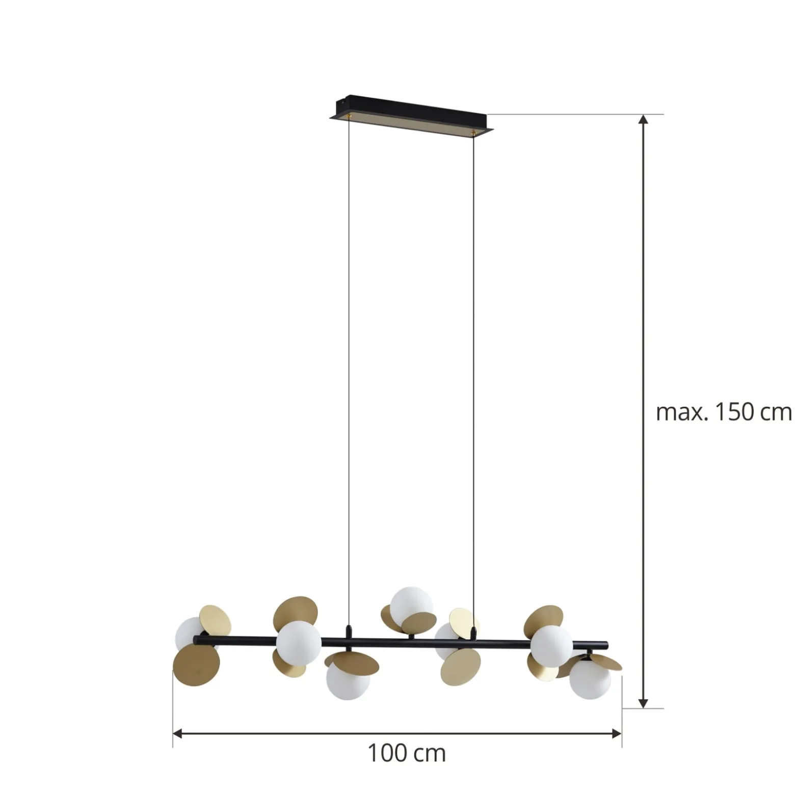 Lucande LED-riippuvalaisin Pallo, 7-lamppuinen, musta/kulta, lasi