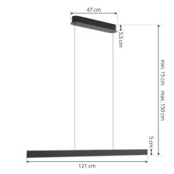 Lucande LED-riippuvalaisin Philine, pituus 121 cm mustaa rautaa