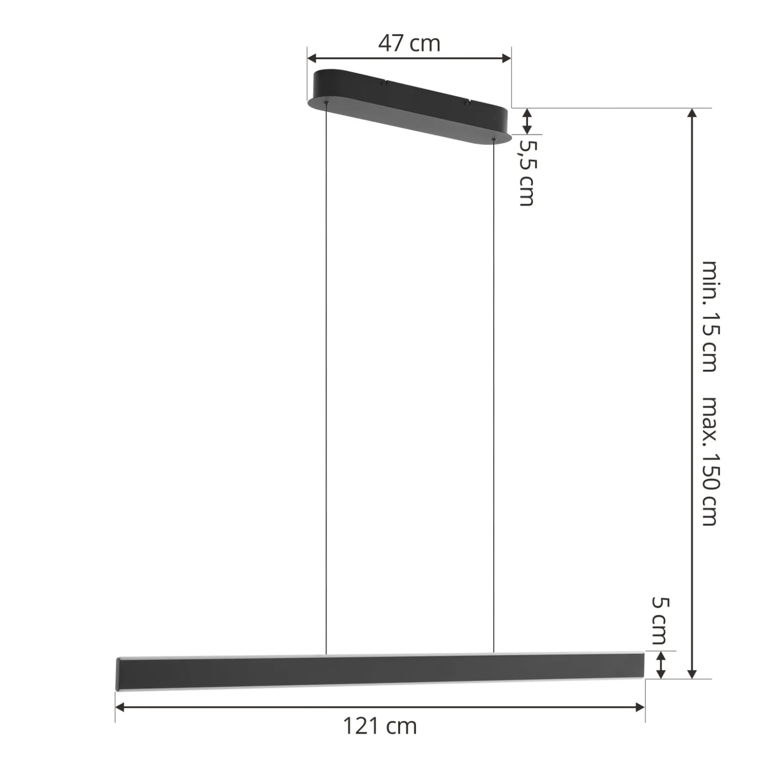 Lucande LED-riippuvalaisin Philine, pituus 121 cm mustaa rautaa