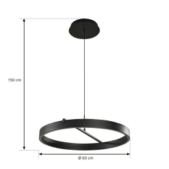 Lucande LED-riippuvalaisin Rovan, Ø 60 cm, musta, CCT, himmennettävä