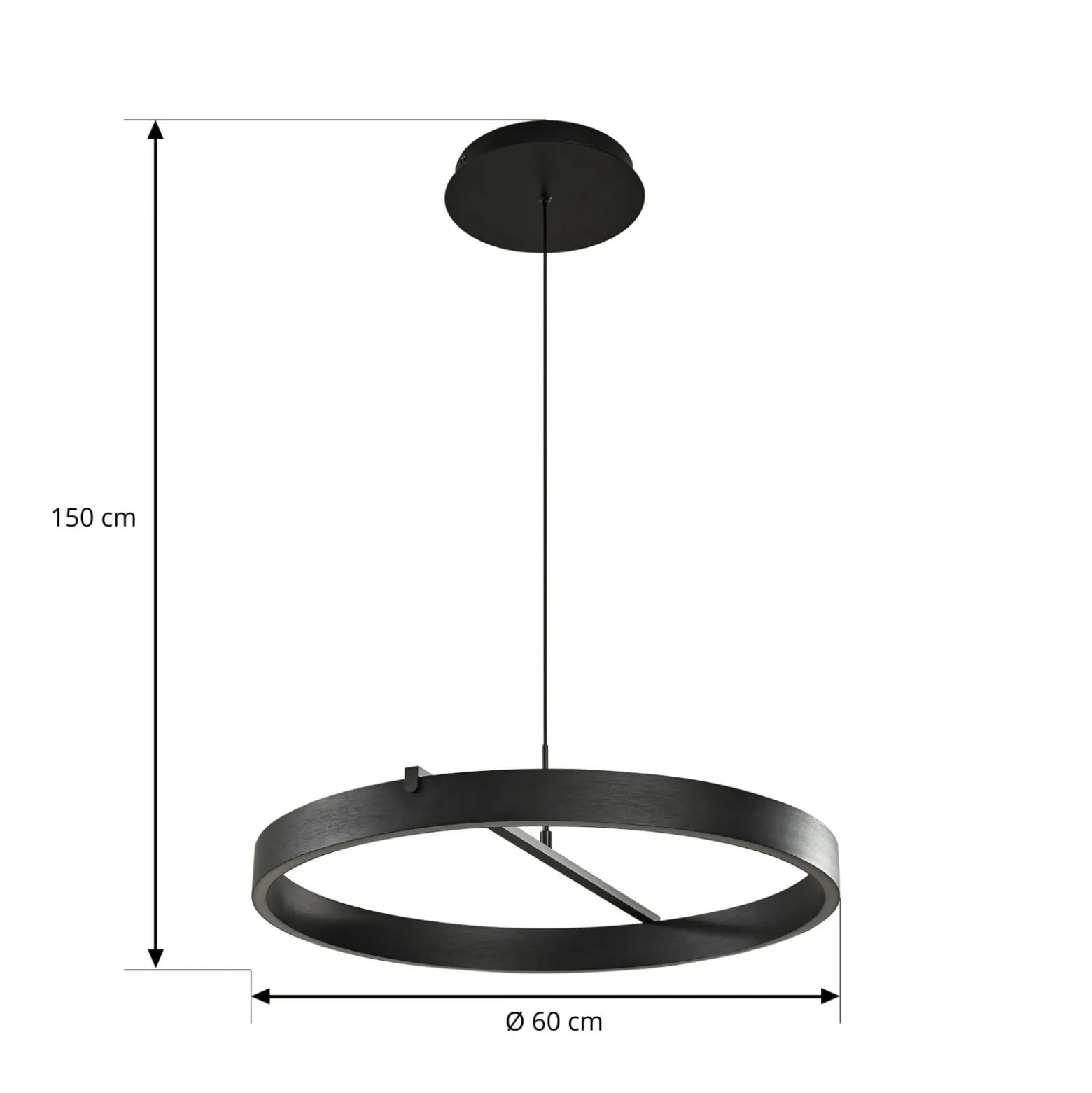 Lucande LED-riippuvalaisin Rovan, Ø 60 cm, musta, CCT, himmennettävä