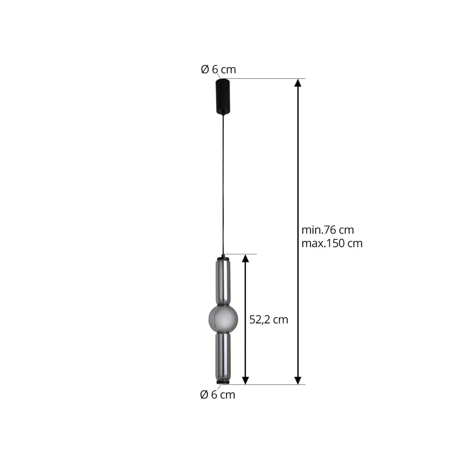 Lucande LED-riippuvalaisin Savete, savunharmaa, lasi, Ø 12 cm